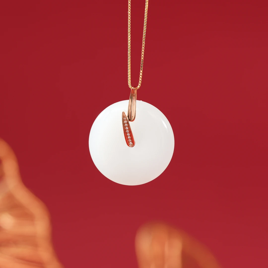 盟世玉【竹叶映韵】金镶玉吊坠