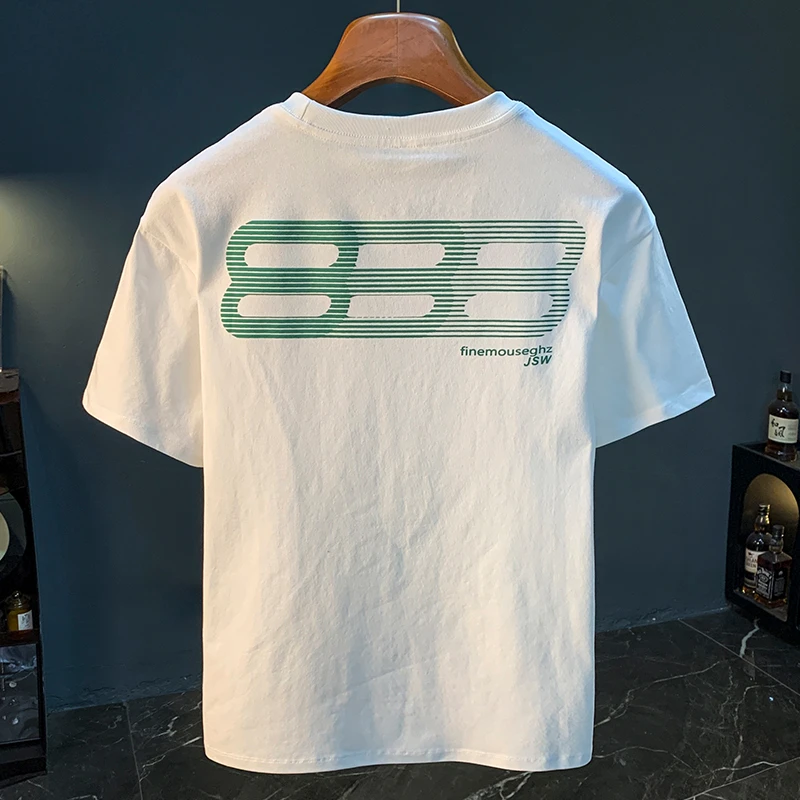 短袖体恤男潮牌宽松印花白色薄款T恤衫夏季舒适透气五分袖汗衫t恤