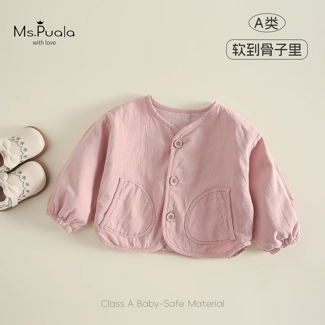 【MsPuala樱花奶芙】童装婴幼儿女童春秋款外套小童无领单排扣外衣