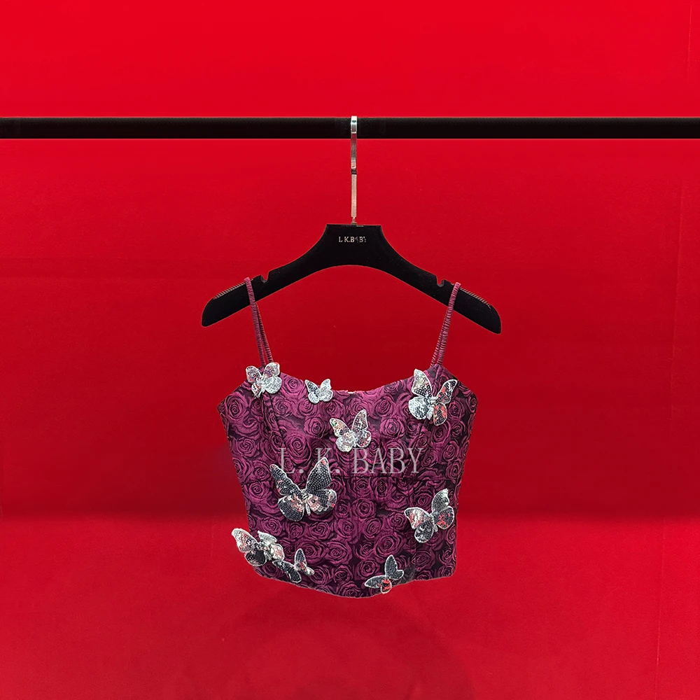 【L.K.BABY】银蝶仙紫  高定玫瑰提花蝴蝶鱼骨时尚吊带背心
