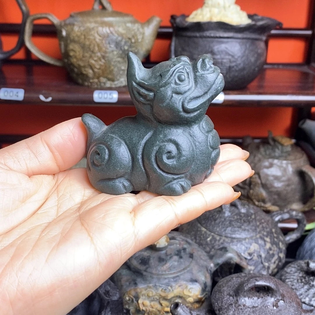 紫砂茶壶冰碛岩青石獬豸茶宠