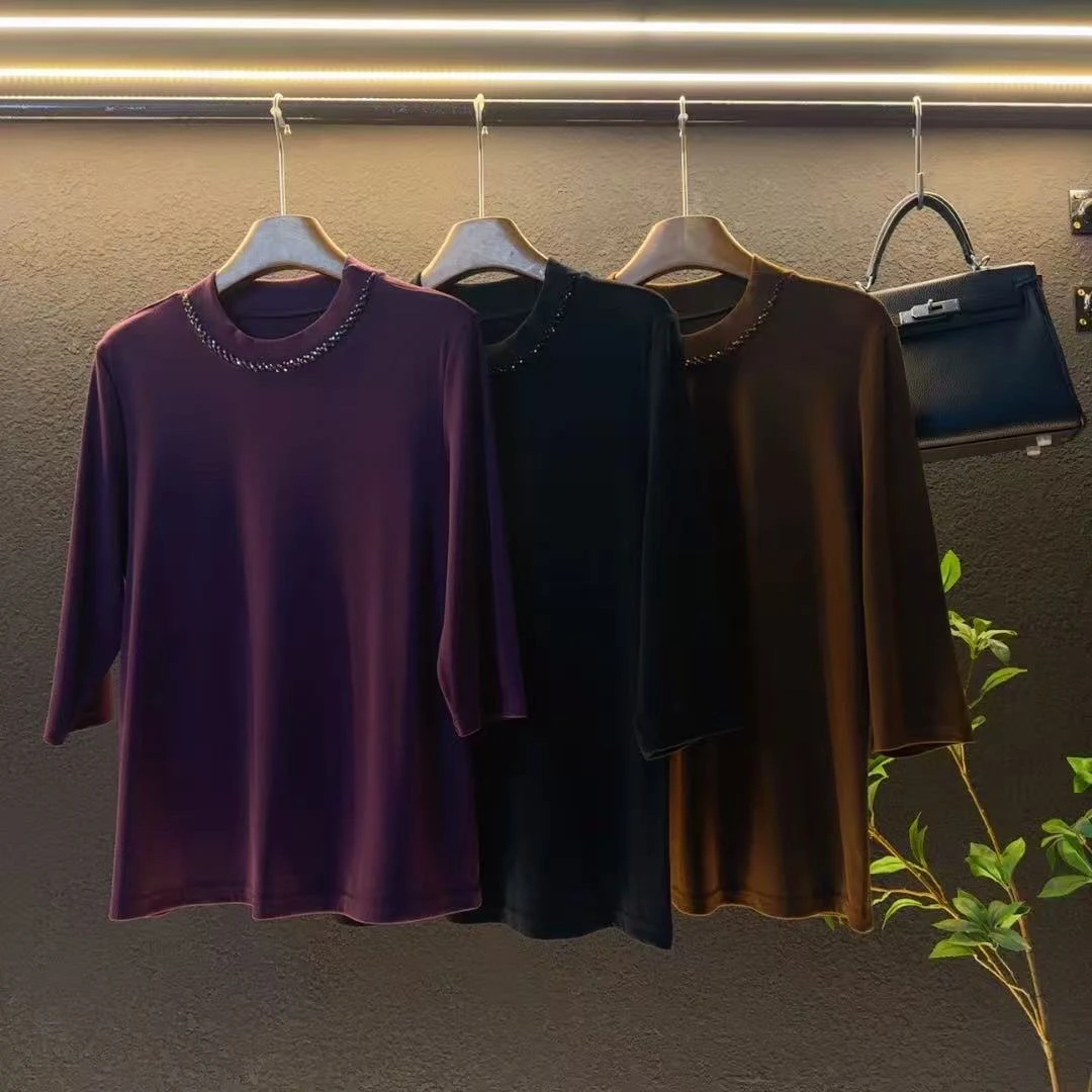 新款大码七分袖重工洋气显瘦高级感百搭上衣/33225