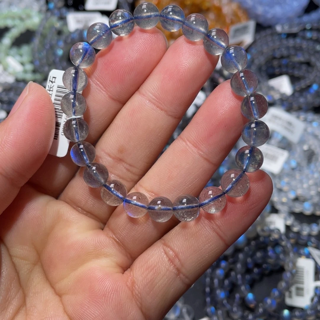 拉长石手链未镶嵌栗蓝光拉长石手链8.2m