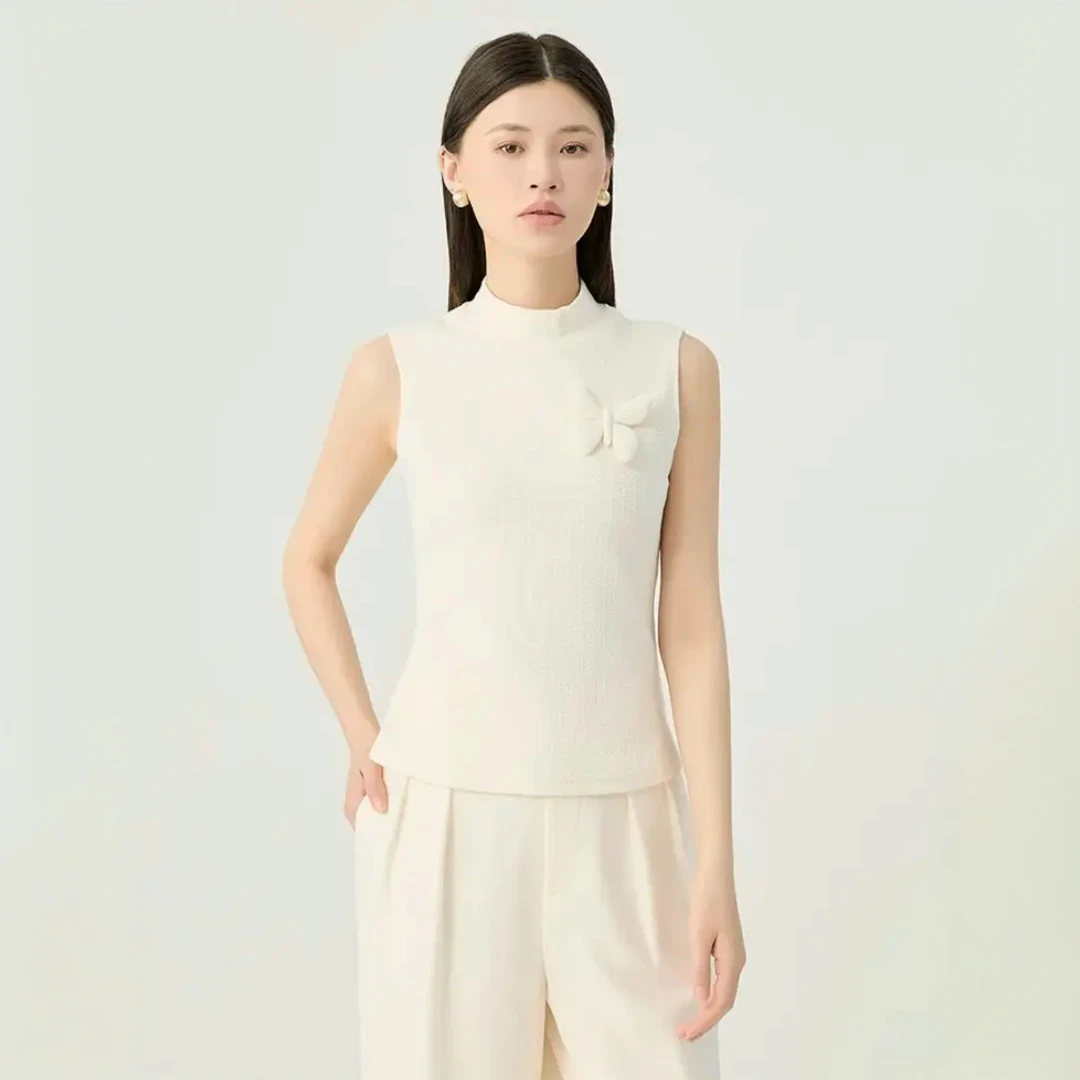 AMASS/阿玛施春夏新款肌理感T恤蝴蝶设计气质时髦无袖上衣530033