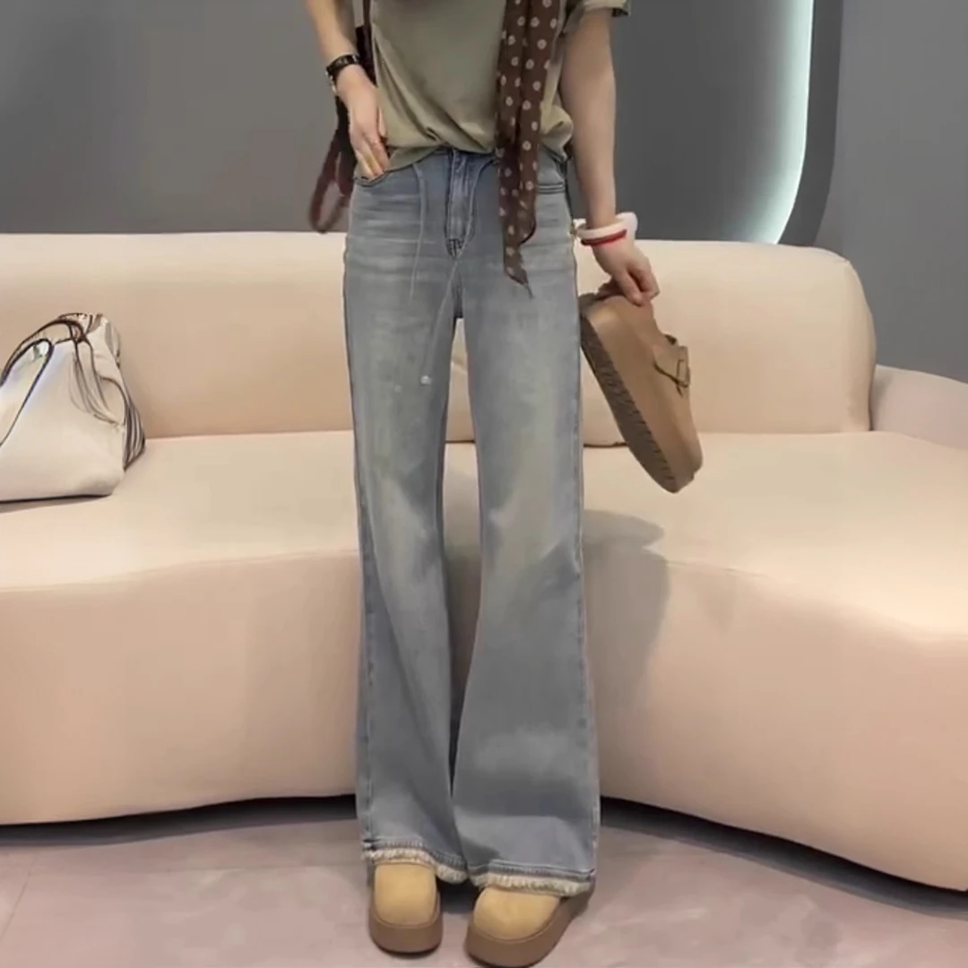 梨形身材微胖穿搭大码微喇牛仔裤子女2025年春季新款高腰弹力洋气