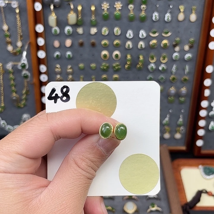 和田玉耳饰银S925镶嵌和田玉48