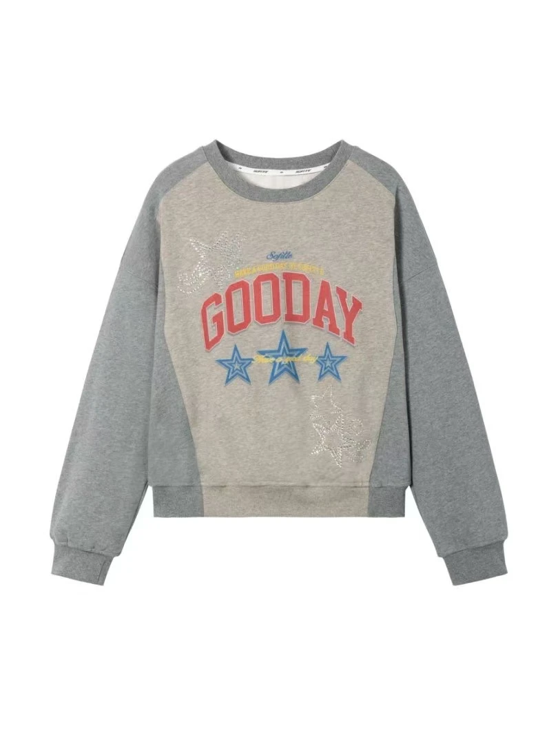 SOFITTE美式复古字母印花撞色插肩袖卫衣