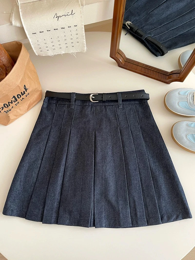 压褶牛仔半身短裙休闲百搭防走光时尚单品