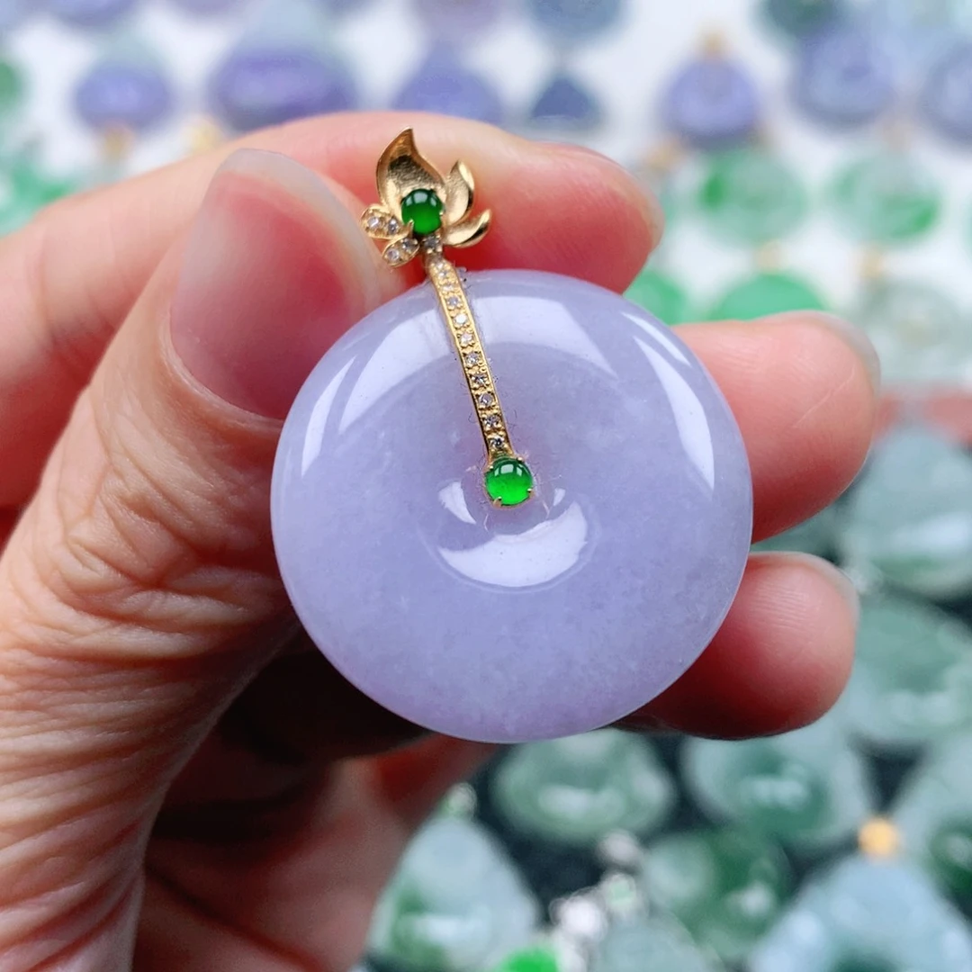 翡翠吊坠(不含链)18K金镶嵌