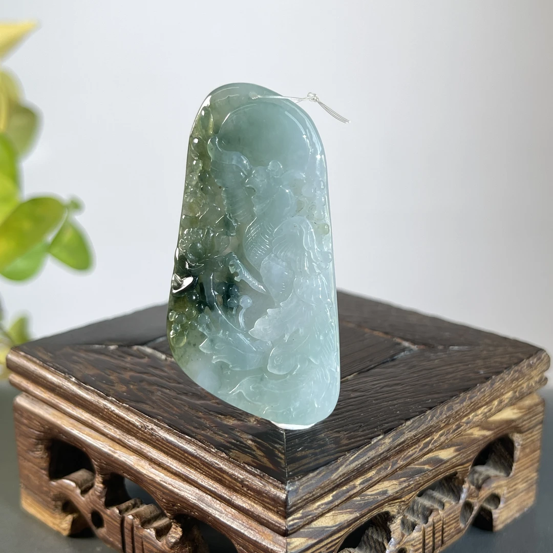 JCB23-100  天然缅甸A货翡翠  凤穿牡丹