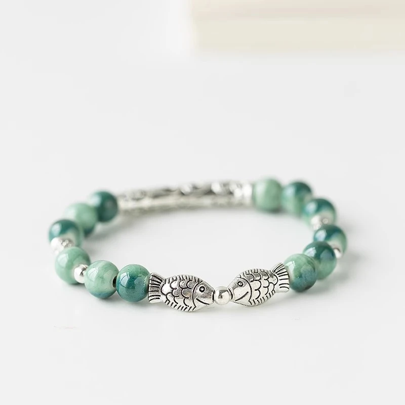 合金陶瓷手链 复古陶瓷女手链甜美清新小鱼民族风手串情侣配饰