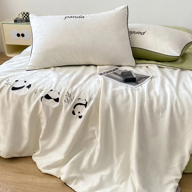 2025新款竹韵熊水洗冰丝系列印花麻绳款夏被四件套