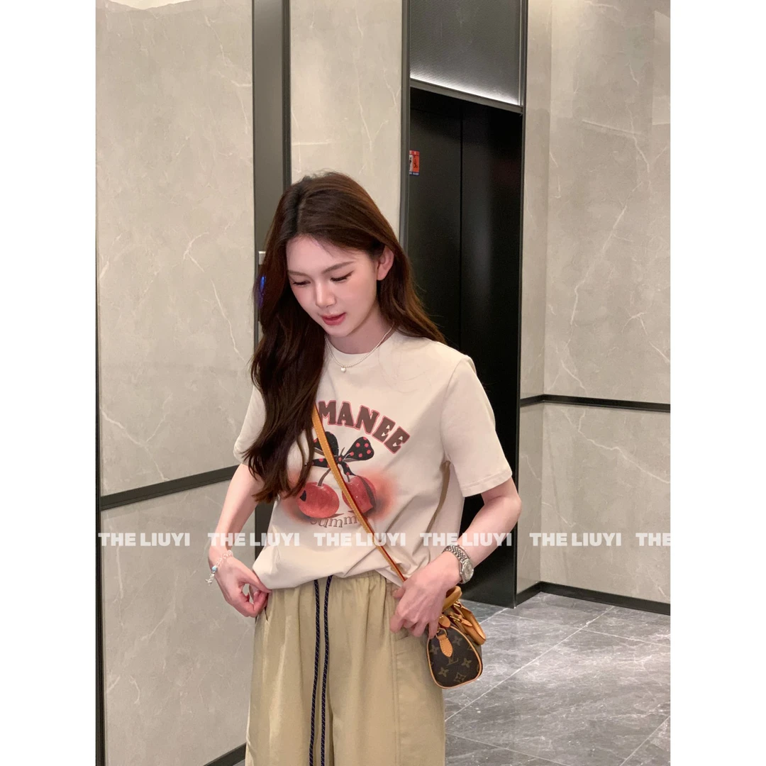 【LIUYI】樱桃T~夏季设计感小樱桃烫钻T恤上衣54221