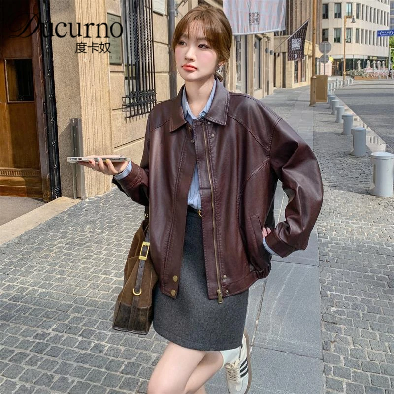 宽松韩版皮夹克外套女2025年秋季新款高级感气质美式复古飞行夹克