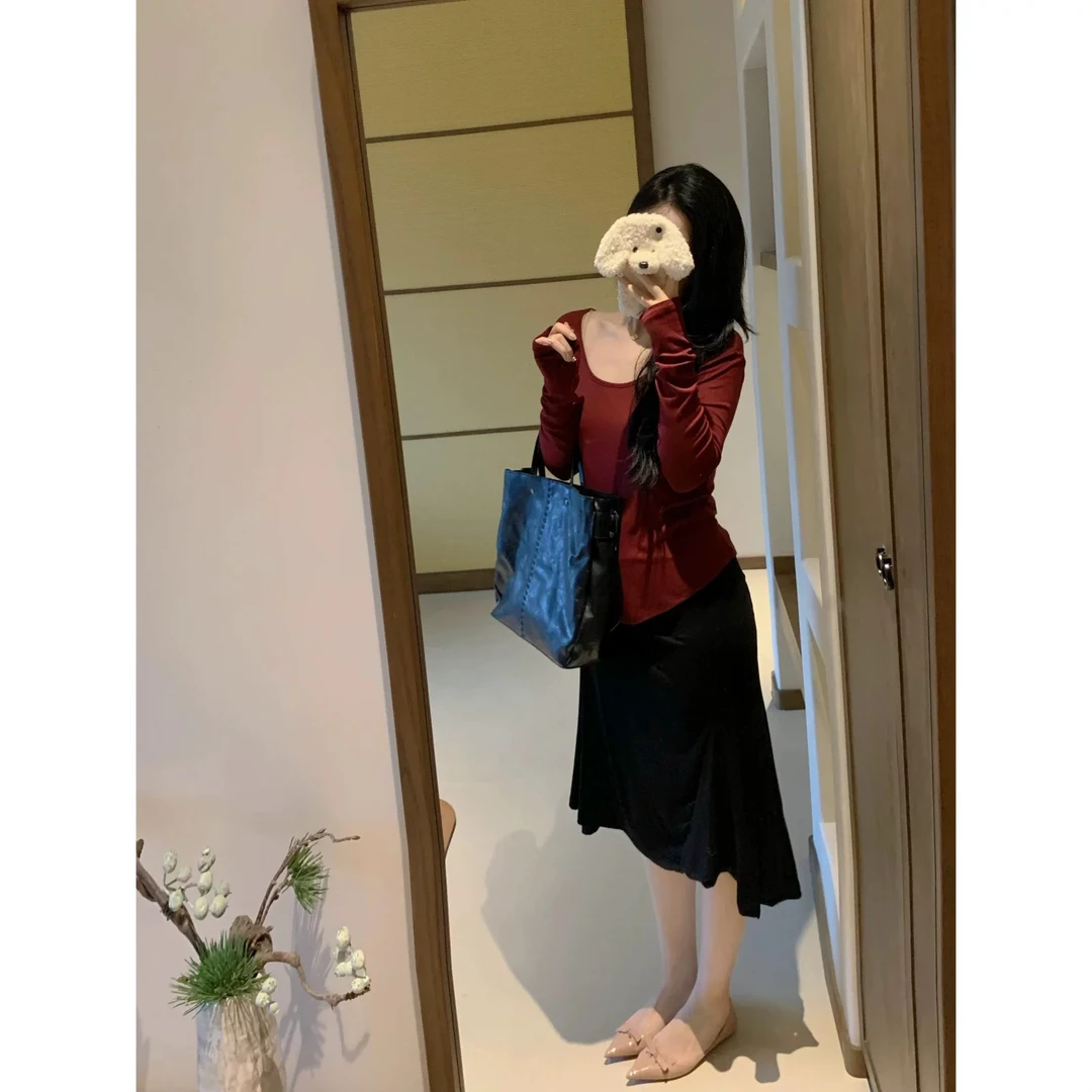城南边儿 弧线长袖打底侧开叉松弛感罩衫上衣女早秋内搭