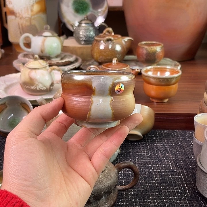 柴烧中白泥葫芦杯