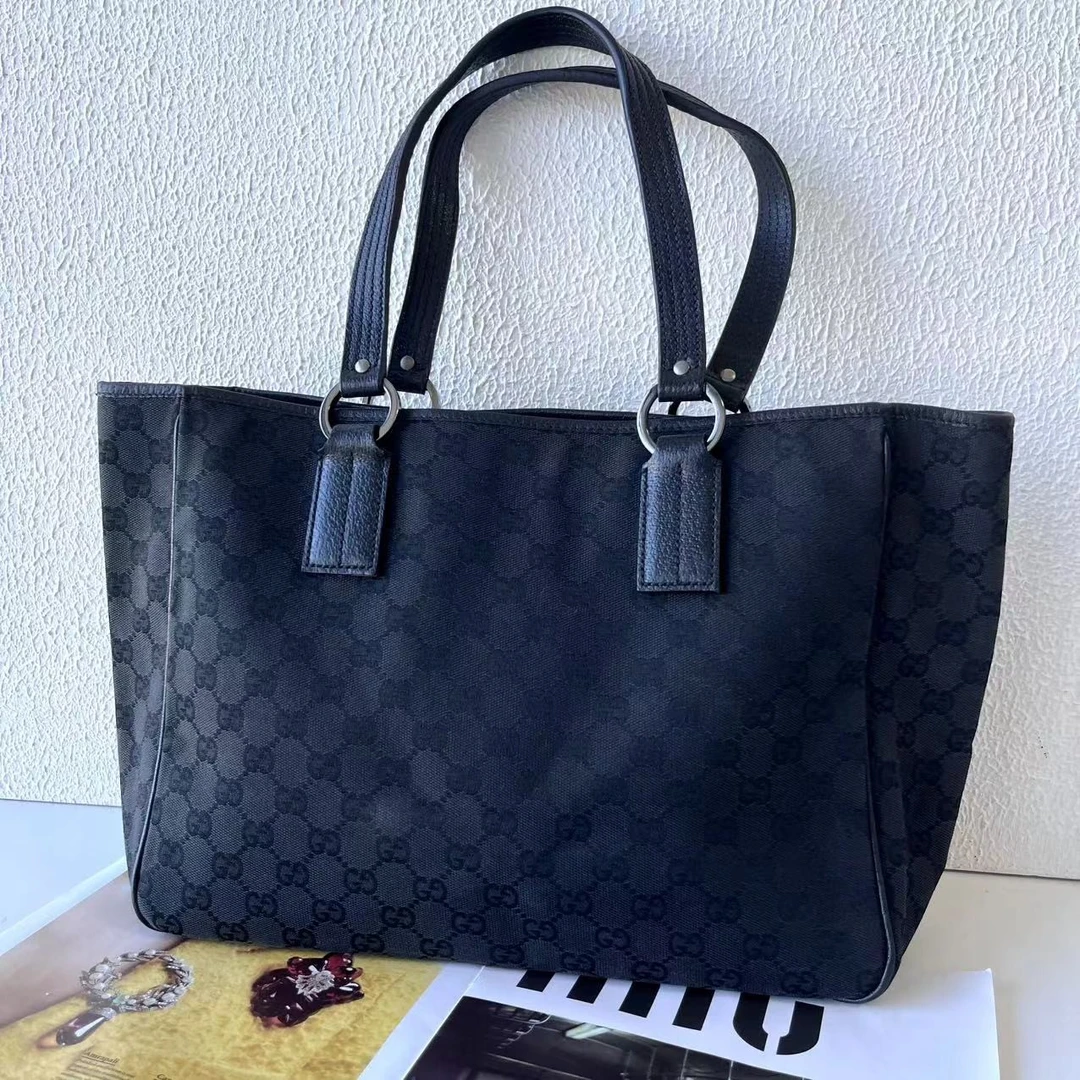 95新 GUCCI/古驰 XM/经典黑刺绣满印暗花手提托特包/AR05428068