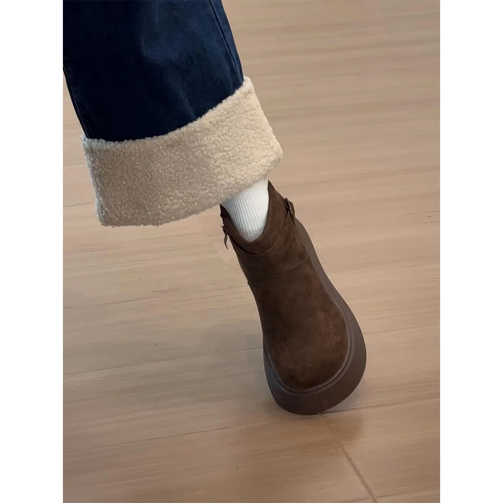 复古绒面厚底马丁靴女外穿2025新款冬季加绒保暖勃肯棉鞋雪地短靴