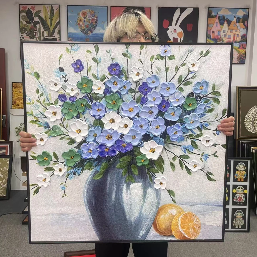 肌理轻奢瓶中花卉艺术挂画客厅卧室沙发背景墙装饰画880