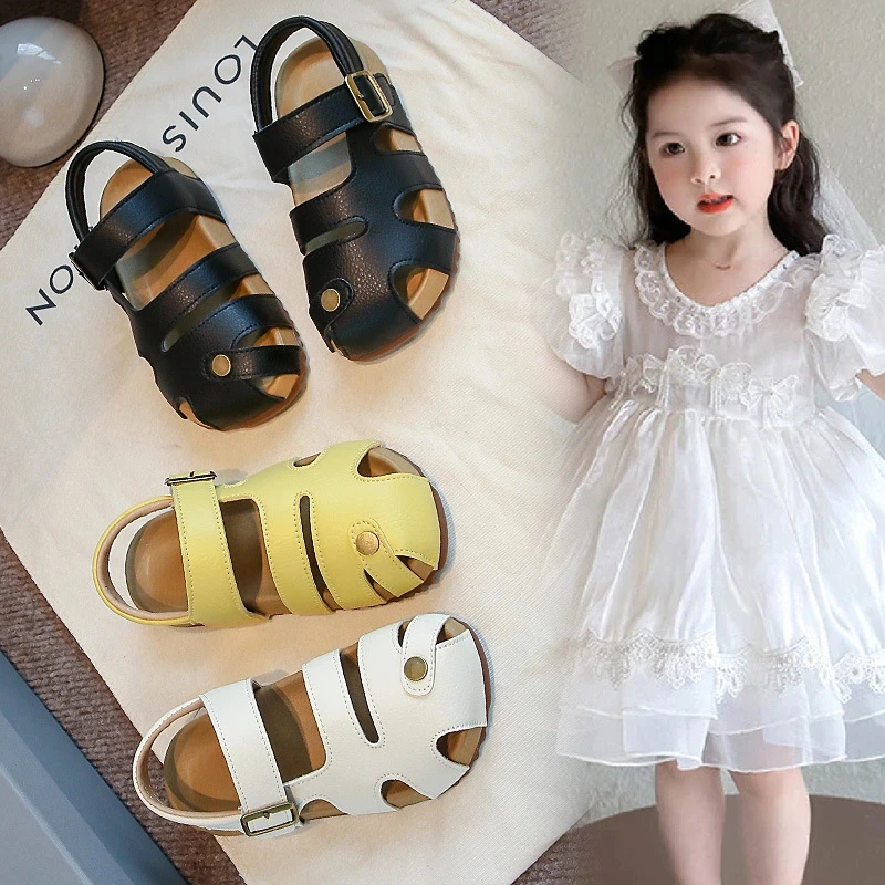 ABC 女童包头凉鞋夏季2025新款女孩公主鞋镂空魔术贴防滑沙滩鞋潮