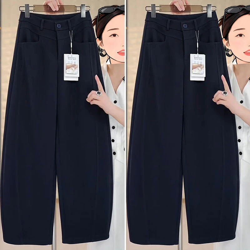 V/雅鹿羊毛呢香蕉裤女冬季2025新款时尚百搭弯刀裤宽松加厚休闲裤