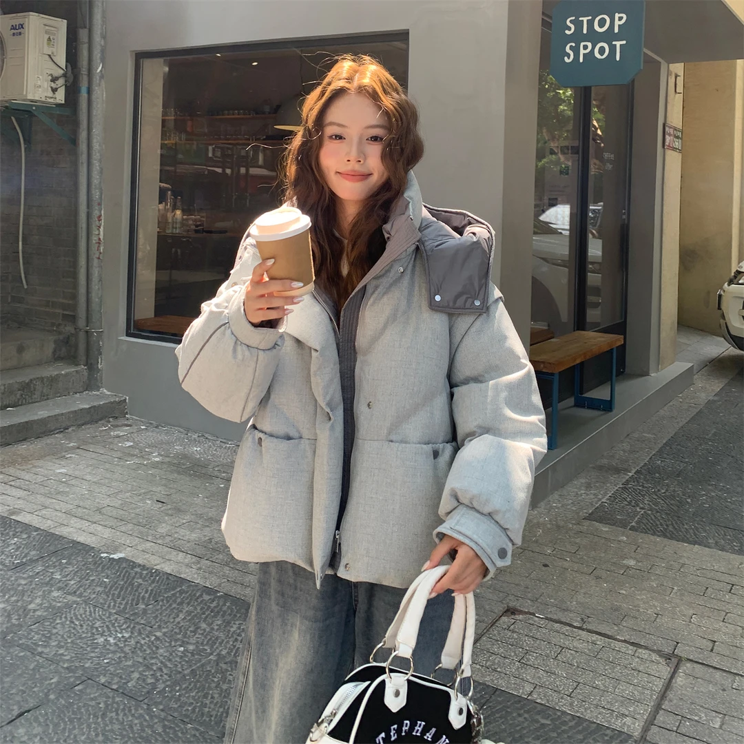 美式灰色短款羽绒服女冬季2025新款韩系流行超好看时髦洋气面包服