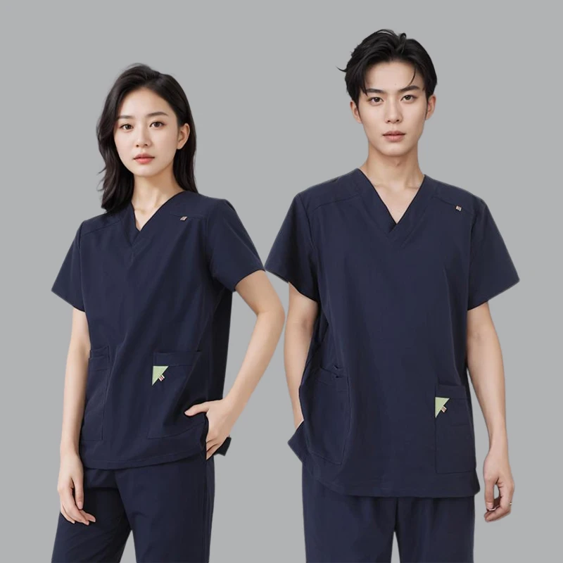 高端护士服男短袖夏季牙科医生工作服蓝色手术服手术室速干无菌