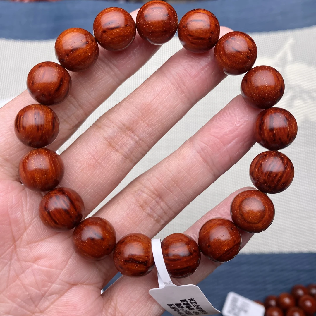 原汁原味1.2cm黑飘红5星鳞底带金星泥料小叶紫檀文玩手串佛珠