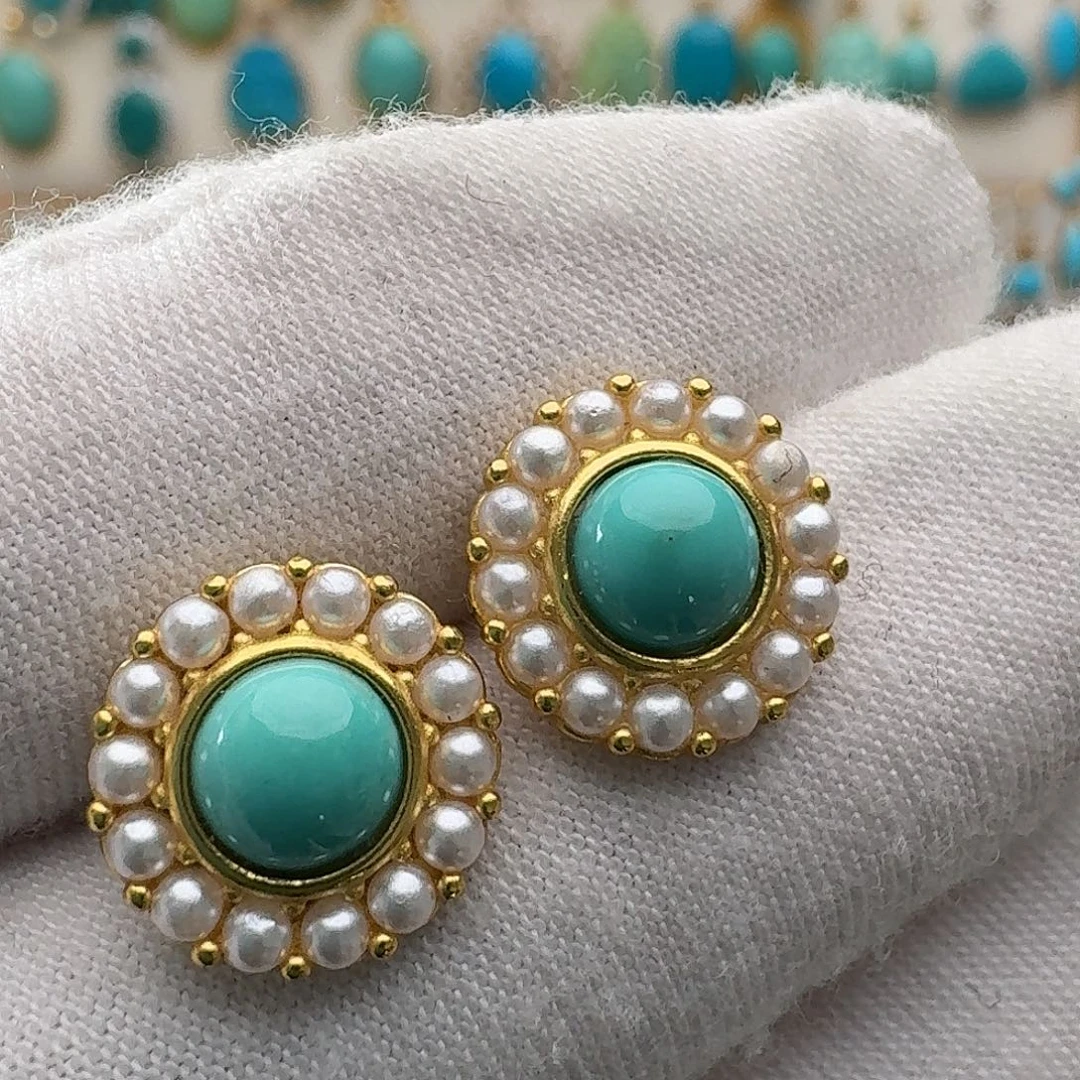 绿松石未镶嵌耳饰