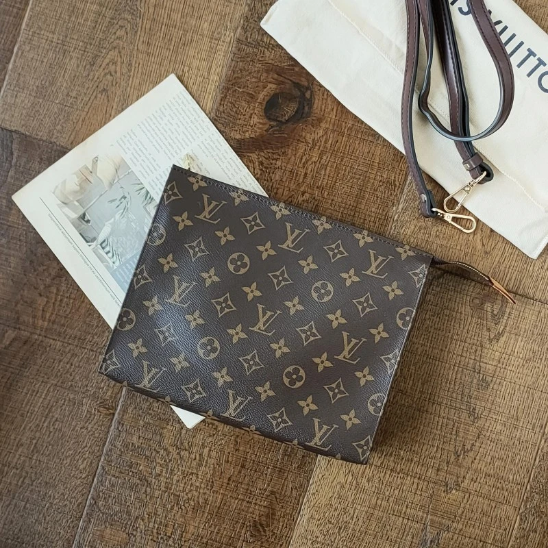 95新 LouisVuitton/路易威登 AZUL-棕老花Pouch26洗漱单肩包51976