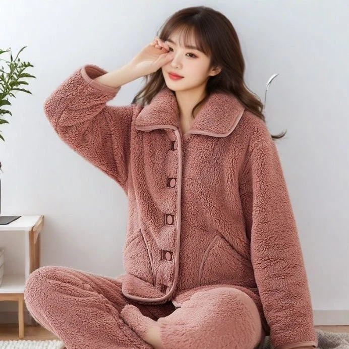 【品衣阁】秋冬保暖长袖女睡衣家居服套装双面卫衣家居服秋冬季女士