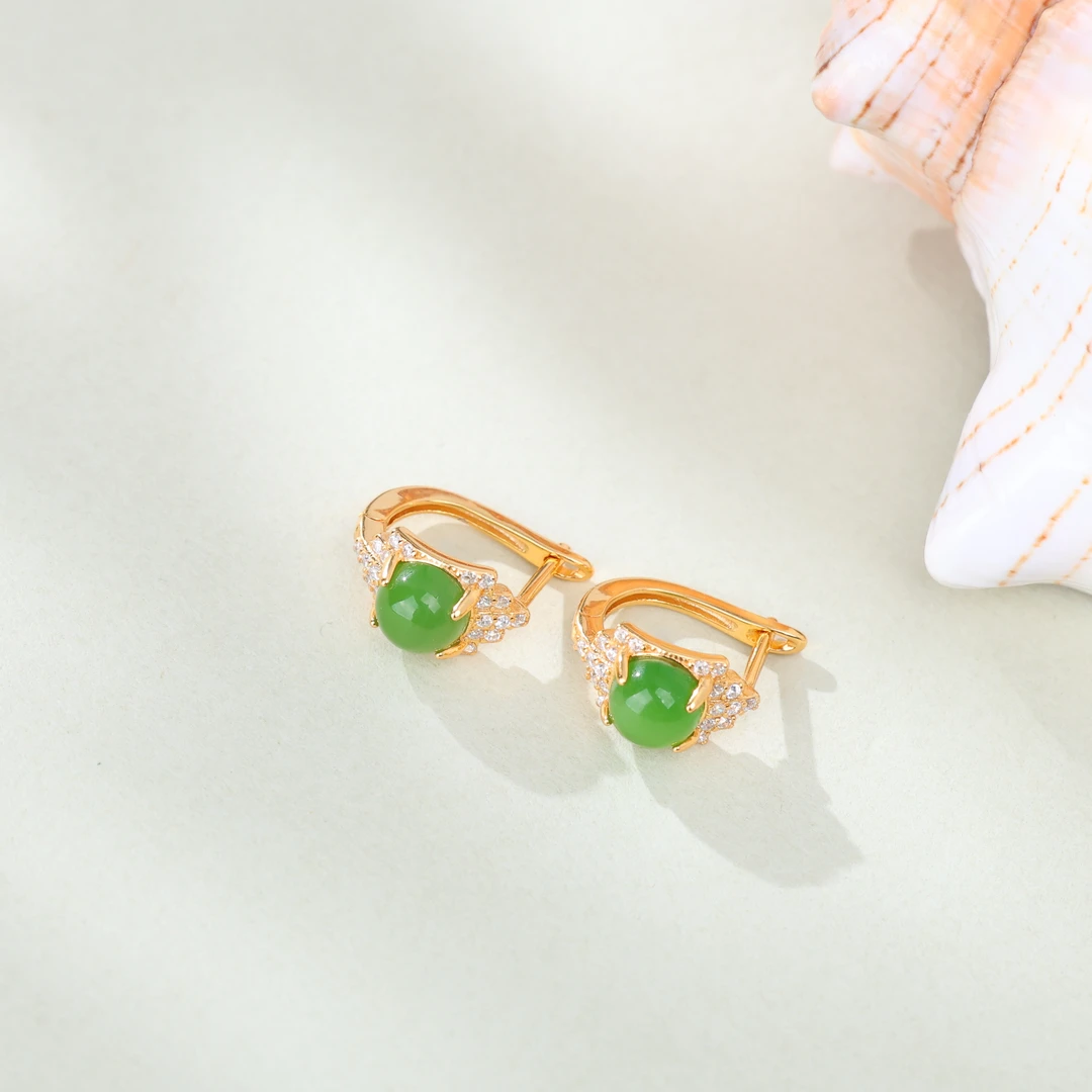 【央博玉】925银和田玉碧玉耳坠-YB93550223-多样性发一|BHT4