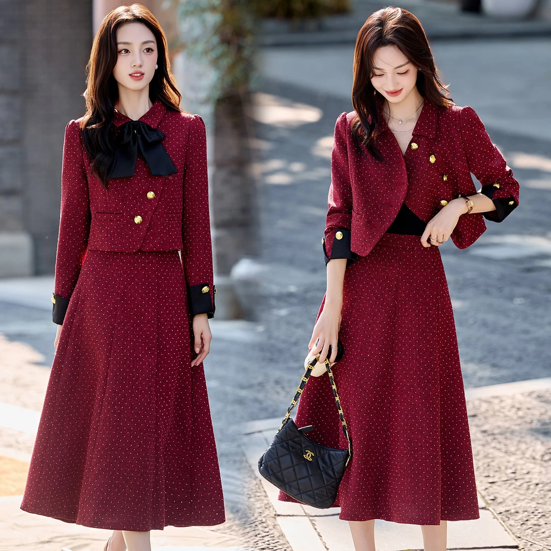 设计感蝴蝶结翻领套装女时髦显瘦小香名媛风套装两件套财阀千金女