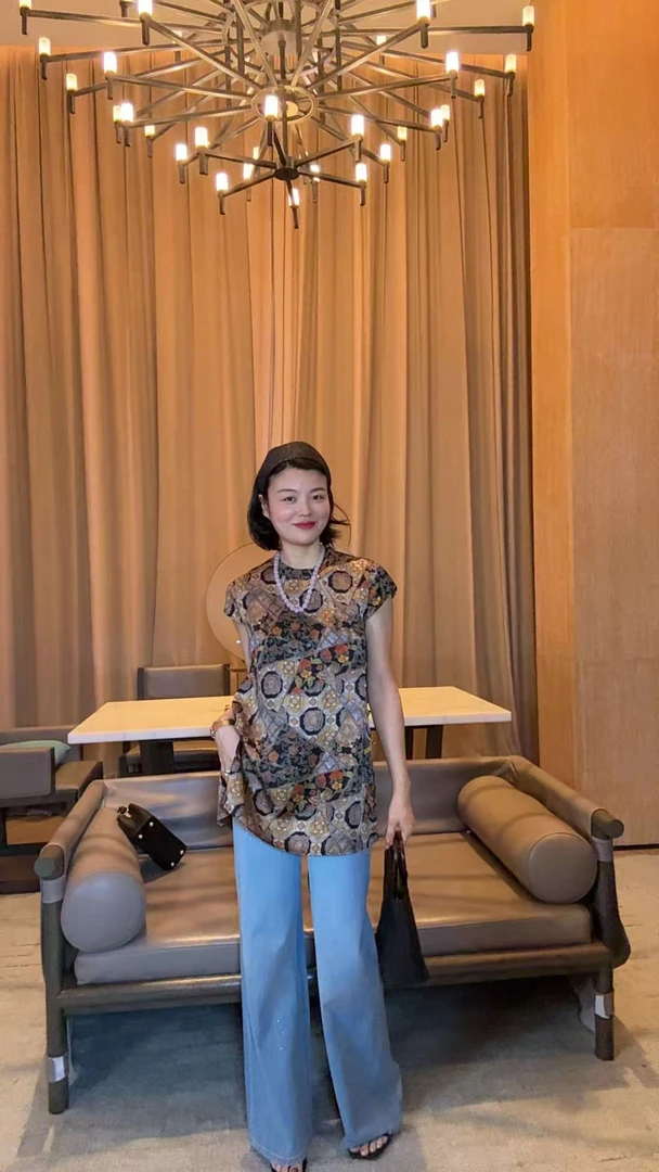 TANTAN  人丝100 气质印花显瘦衬衫1743