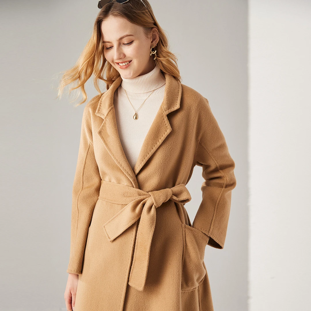 帕罗秋冬系带外套中长款含羊绒百搭羊毛大衣女ET21615D-B