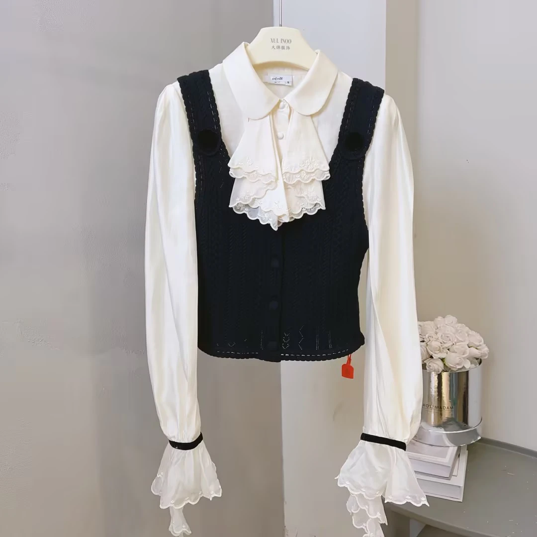 丨秋冬新款白色小香风气质百搭衬衫背心两件套 5636