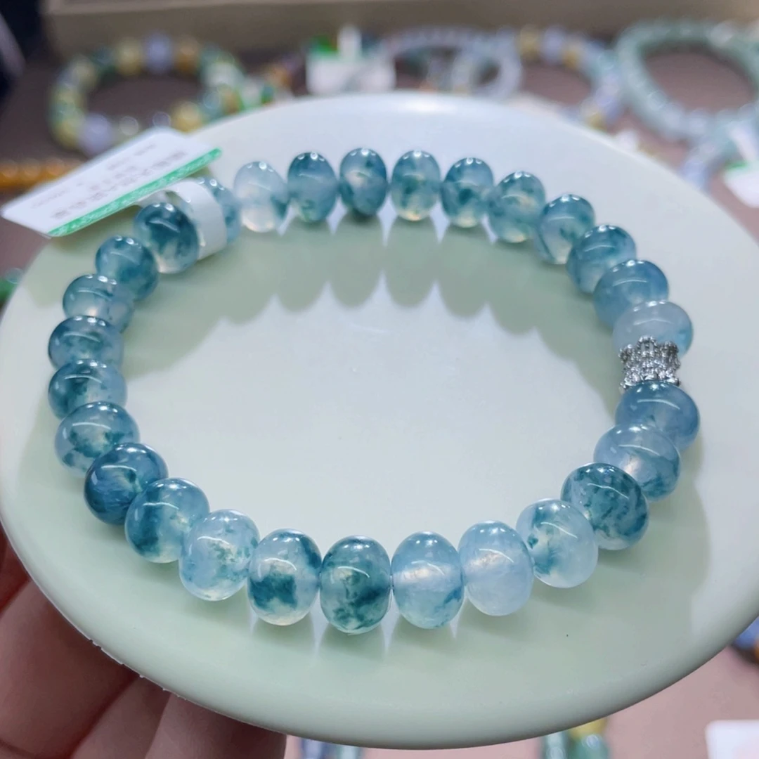 未镶嵌手链翡翠高冰梦幻蓝卡7.5-8.7