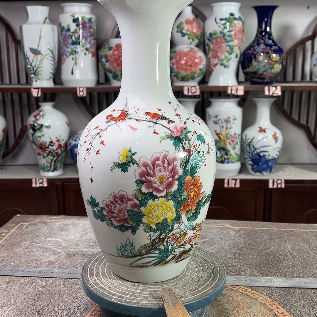 摆件陶景德镇陶瓷棒牡丹