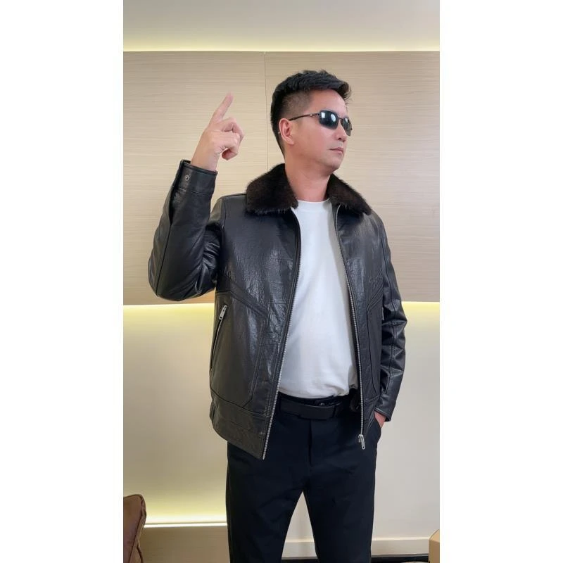 海宁男士冬装翻领外套保暖可拆卸绵羊皮冬季外套