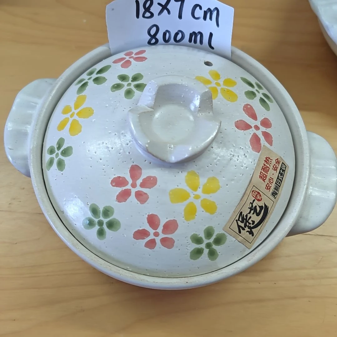 陶土三色花小土锅800毫升