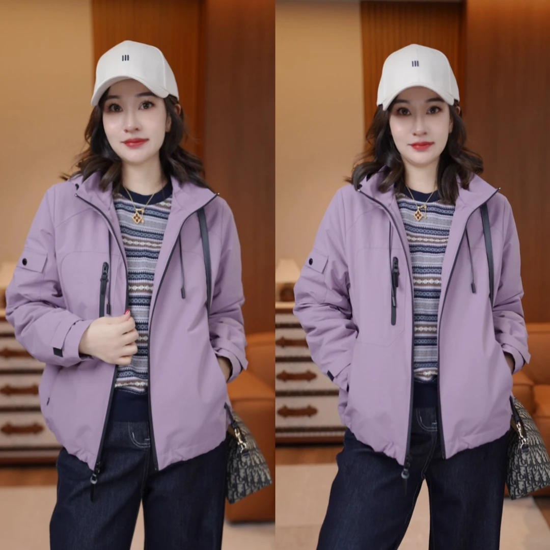 JDND轩羽 雾霾紫色连帽羊毛软壳冲锋衣棉服XY25551