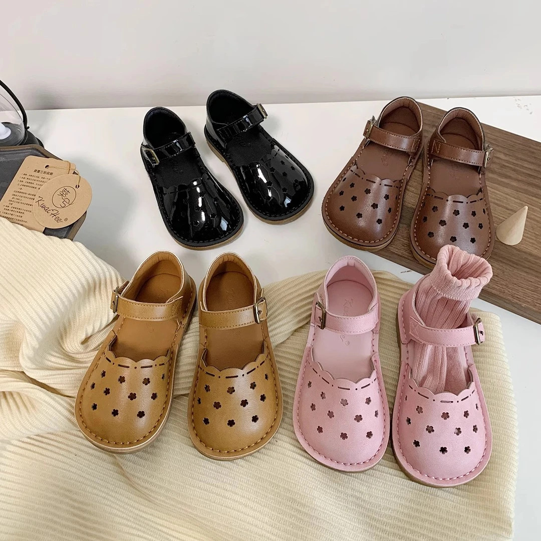 K25468韩版儿童皮鞋2025春秋女童浅口镂空女孩软底宝宝鞋子潮