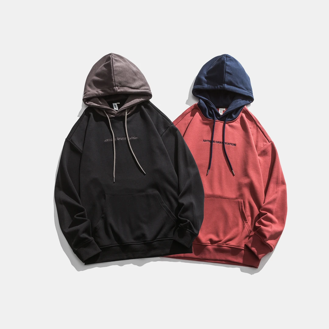 20311卫衣刺绣秋冬连帽美式上衣秋季宽松重磅套头日系纯色休闲