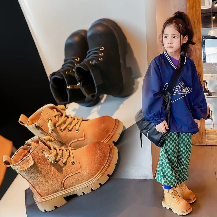 2025儿童短靴初春款韩版女童侧拉链皮靴橡胶松糕底男童反绒皮
