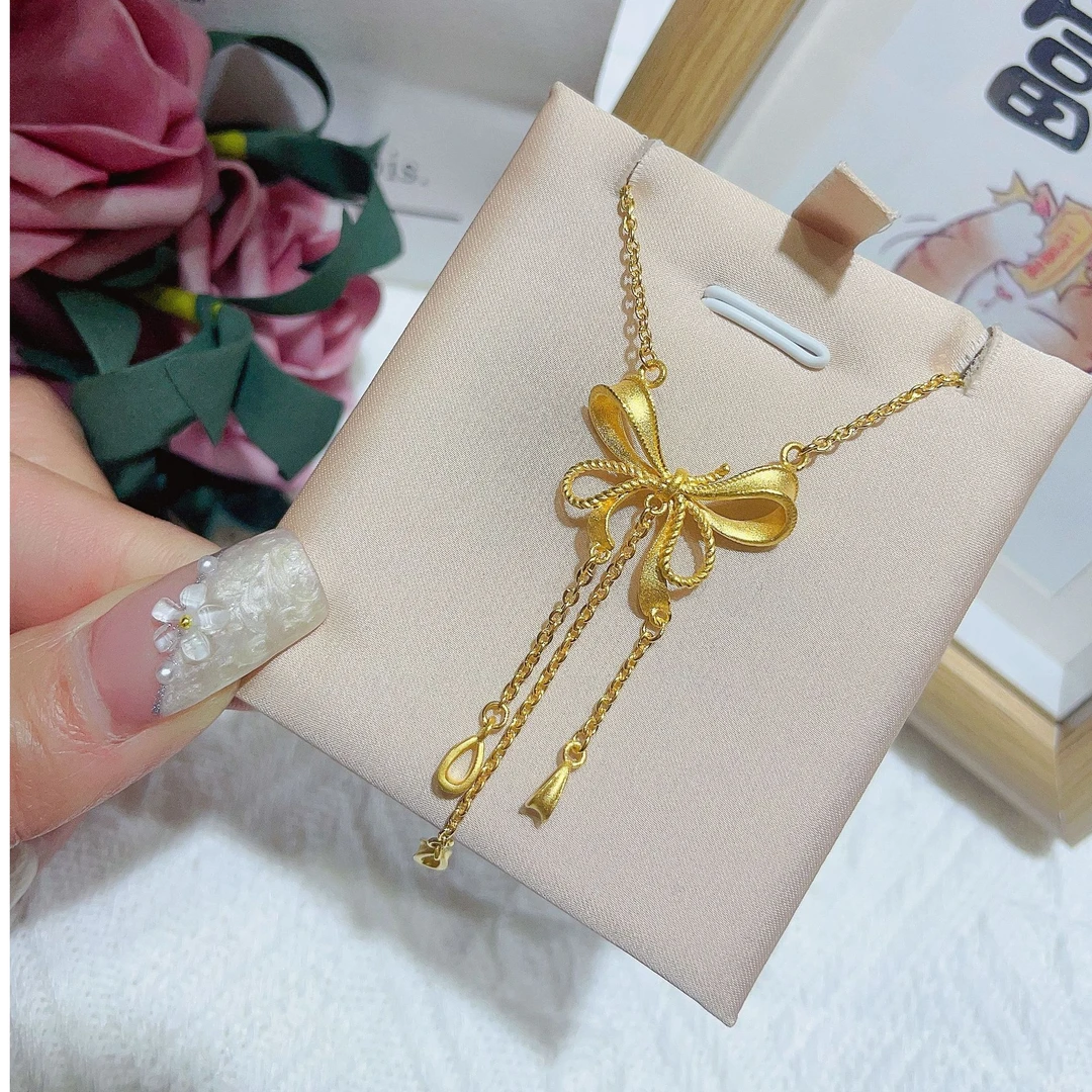 金嘉福足金999黄金镂空流苏蝴蝶结项链新年礼物