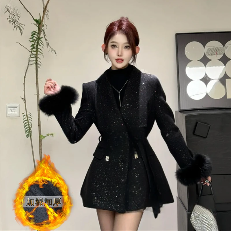 加棉加厚外套满天星大衣【配腰带】3322