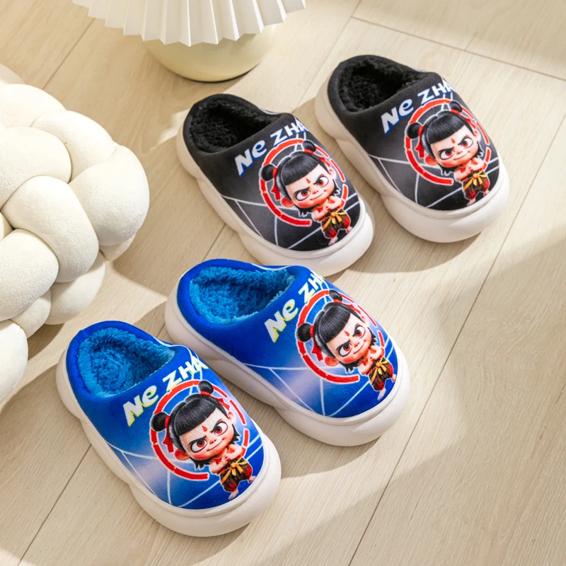 秋冬季儿童拖鞋卡通哪吒男童棉拖鞋居家室内女童宝宝可爱保暖拖鞋
