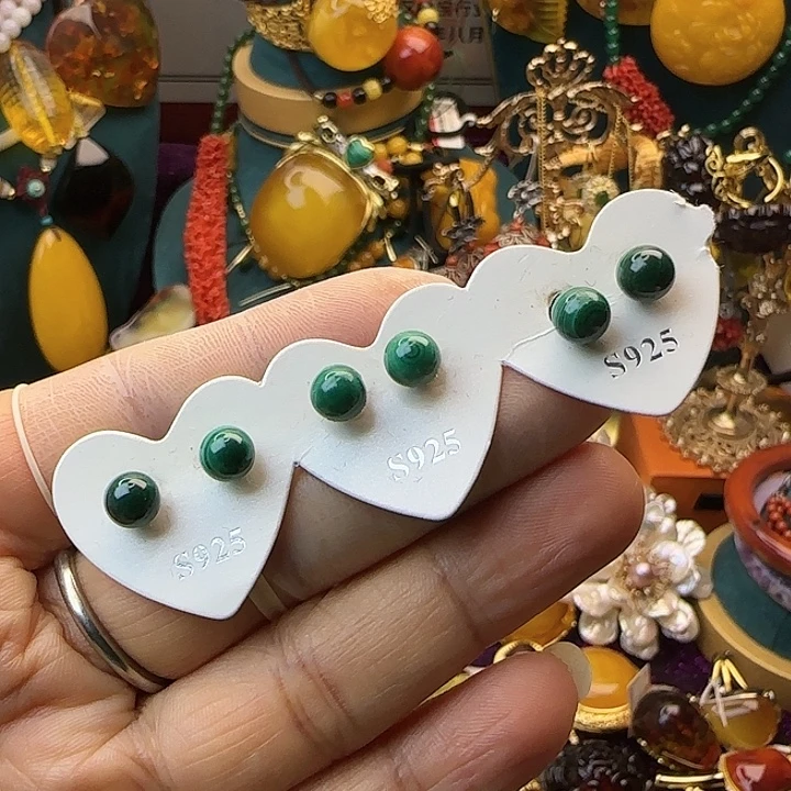 琥珀银S925镶嵌耳饰