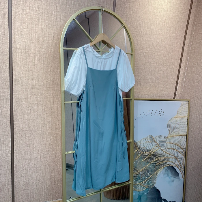 MM102孕妇蓝色吊带裙两件套M90-120 XL140