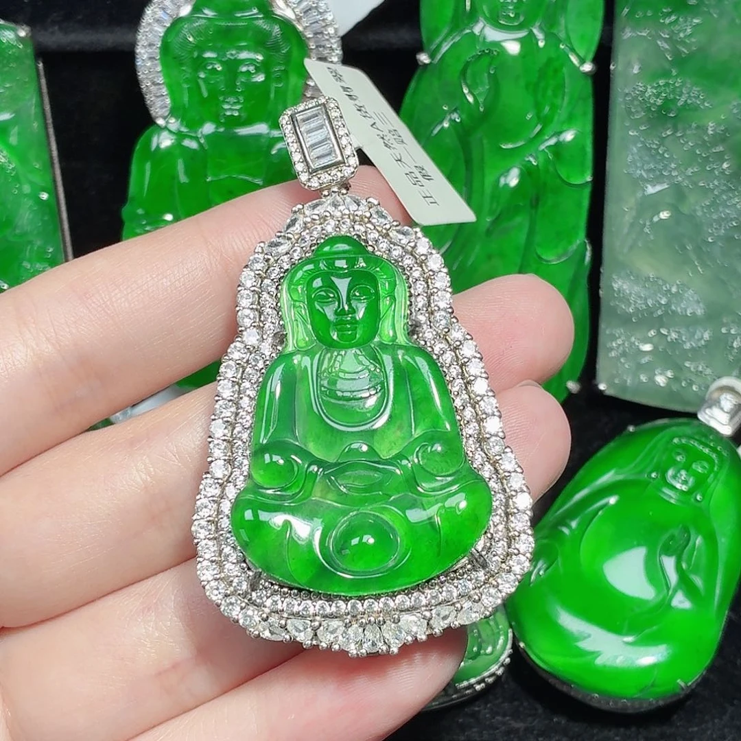 翡翠银S925镶嵌颈饰天然A货翡翠